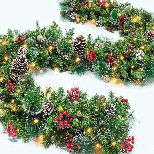 9 FT Prelit Christmas Garland with 100 Colorful LED Lights