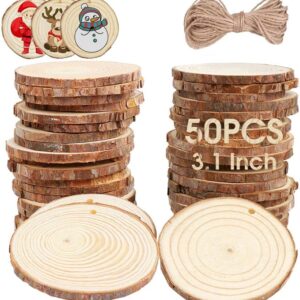Natural Wood Slices 50 Pcs 2.7-3.1 Inches Craft Wood Kit Unfinished Predrilled
