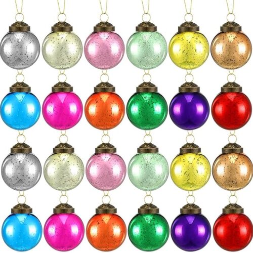 24 Christmas Multicolor Mercury Glass Ornaments Vintage Style