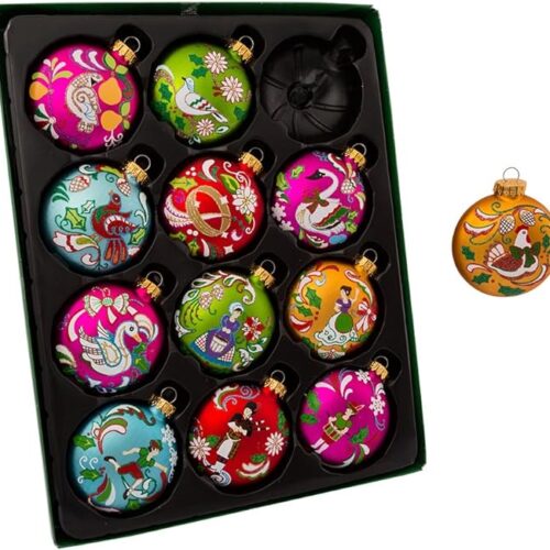 65Mm 12 Days of Christmas Glass Ornament Set 12 Pieces