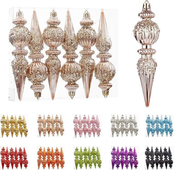 6 Pack Christmas Ornaments Set, Champagne Plastic Shatterproof Christmas Ball 1