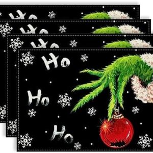 Linen Christmas Placemats Set of 4 Merry Christmas Table Mats