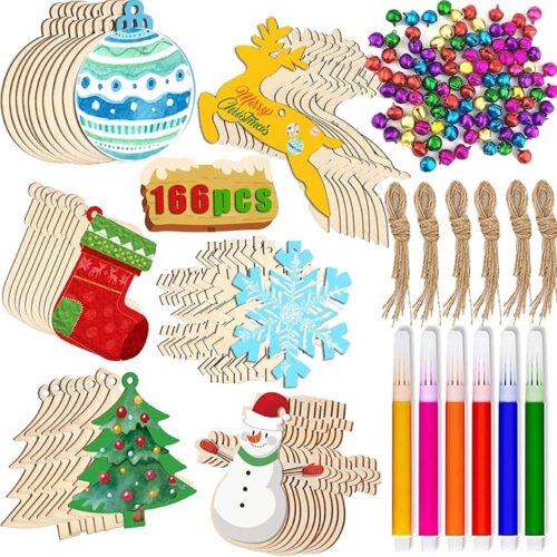 66pcs Wooden Christmas Ornaments Unfinished, Wooden Ornaments to Paint