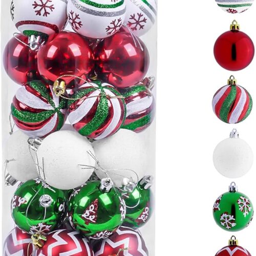 30ct Red Green White Shatterproof Christmas Ball Ornaments Set