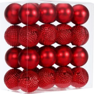 Christmas Balls Ornaments Set,2.36" 32 pcs Hanging Shatterproof Christmas Decoration (Red)