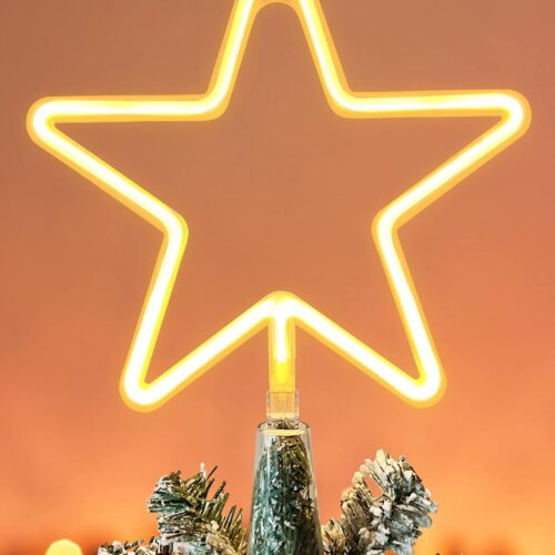 14.5-Inch Christmas Tree Topper Large 5 Point Star Treetop with LED Warm White Lights