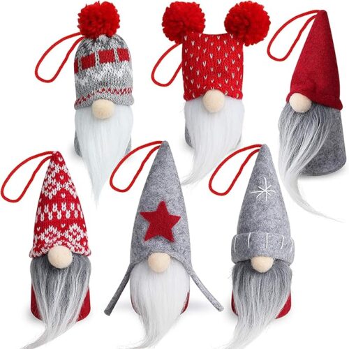 Gnome Christmas Ornaments Set of 6, Handmade Swedish Tomte Gnomes Decorative Ornaments