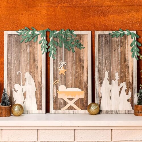 3 Pcs Christmas wooden nativity scene wall decorations Farmhouse