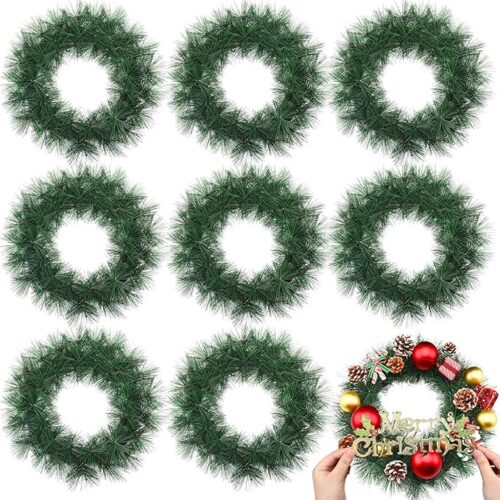8 Pcs Christmas DIY Green Wreath 14 Inch Artificial Christmas Wreaths