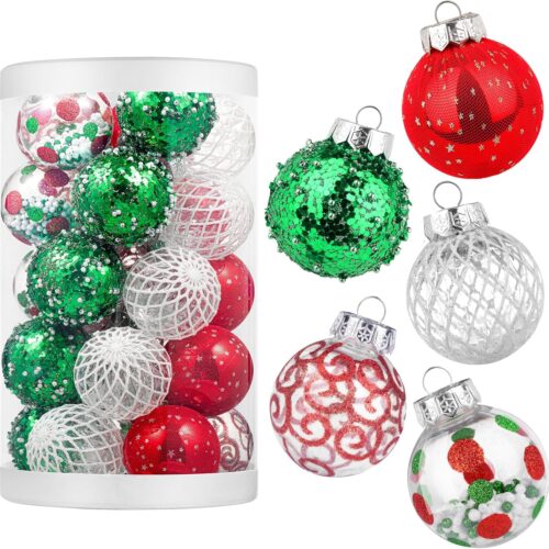 25pcs Christmas Tree Balls, 2.36" Christmas Ornament Decorations Shatterproof Ornaments Red Green and White Color