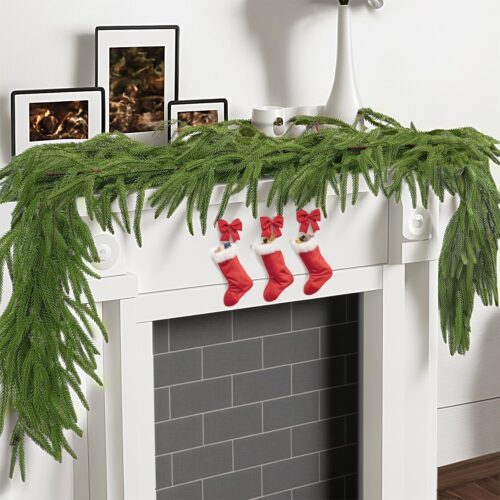 Christmas Garland, 6 ft Norfolk Pine Garland with Light, Real Touch Artificial Plants for Indoor Christmas Decorations (1 Pack)