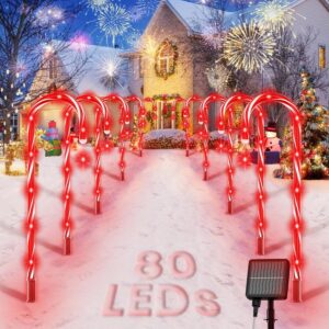 80 Red LEDs Solar Christmas Candy Cane Lights, 10 Pack Solar Pathway Lights with 8 Lighting Modes, Waterproof Solar Lights