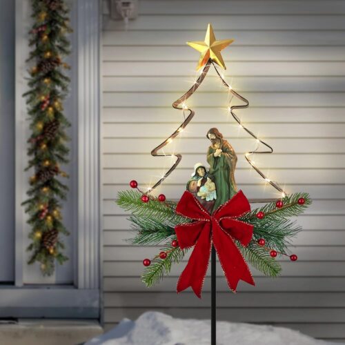 Solar Powered Nativity Scene Christmas Tree Stake Outdoor Christmas Decorations