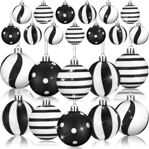 12 Pcs Christmas Ball Ornaments 2.4 Inch Black and White Christmas Hanging Balls Red Green Glittering Balls Elf Plastic Balls