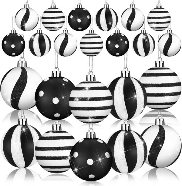12 Pcs Christmas Ball Ornaments 2.4 Inch Black and White Christmas Hanging Balls Red Green Glittering Balls Elf Plastic Balls 1