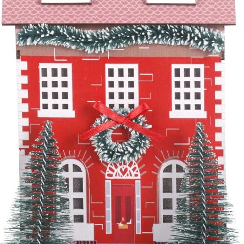 1 Christmas Village Set, Wooden Snow House with Christmas Tree House
