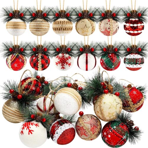 12 Pieces Christmas Ball Ornaments Christmas Plaid Ball