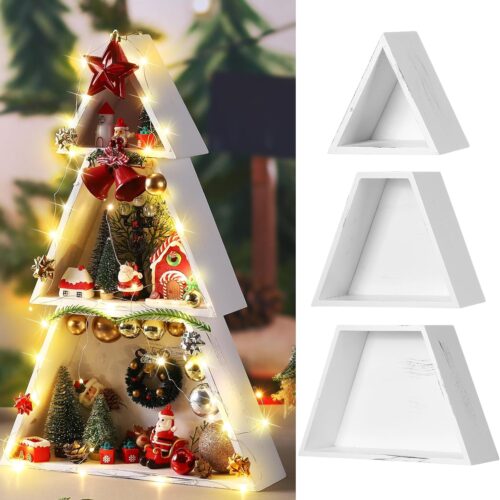 3 PCS Wooden Farmhouse Christmas Tree Tabletop Decor Christmas Centerpieces