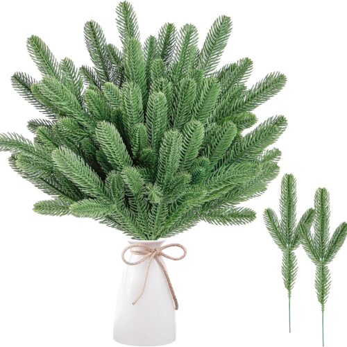 50 Pcs Artificial Pine Branches Green Plants Fake Greenery Pine Picks for DIY Wreath Xmas Home Garden Decoration