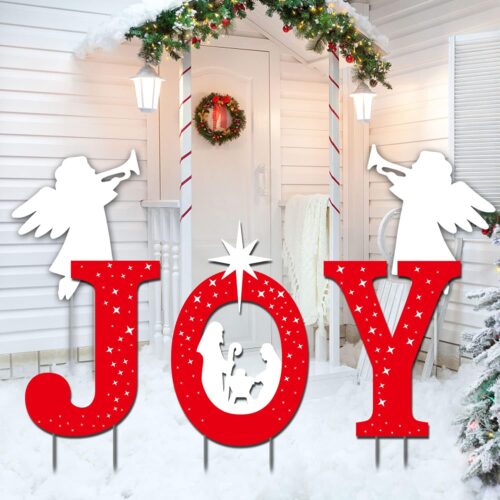 5 Pcs Large Outdoor Christmas Decorations -Joy Nativity Sets RED AND WHITE