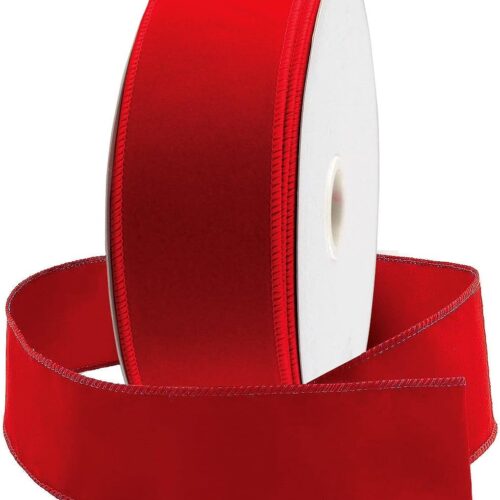 Red Wire Ribbon Velvet 2.5 (2 1/2) Inch Wide 50 Yd Wired-Edge Trim