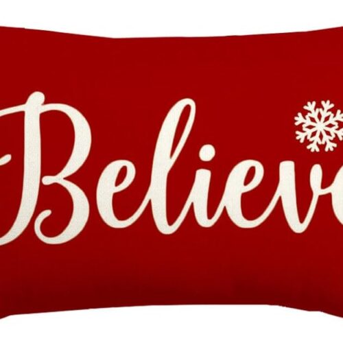 Christmas Pillow Covers 12x20,Red Believe Christmas Lumbar Pillows