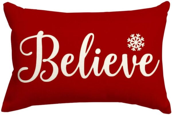 Christmas Pillow Covers 12x20,Red Believe Christmas Lumbar Pillows 1