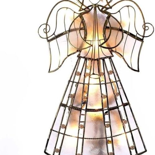 1 10-Light Capiz Angel Treetop With Vines And Pearls, 9.75-Inch