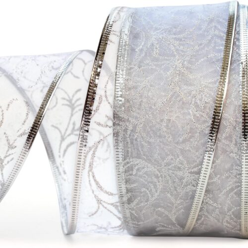 Silver Christmas Ribbon Wired Ribbons 20Yd 2.5 in Wide 1 Roll Large