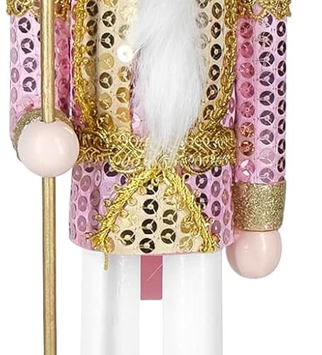 12" Wooden Nutcracker Decorations,Collects Nutcracker Ornament for Festival Party Outdoor Xmas Gifts (Pink Walnut)