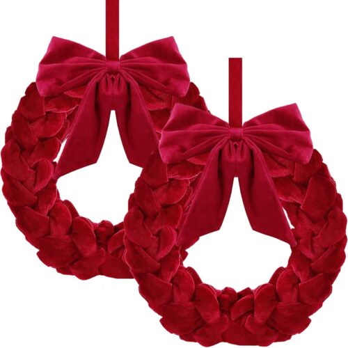2 Pcs Christmas Velvet Wreath 14" Christmas Decorations Front Door Wreath Decor