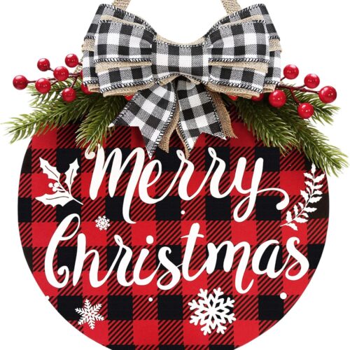 Winter Wreaths Merry Christmas Sign for Holiday Rustic Farmhouse Front Door Porch Wall Window Outside Decorations