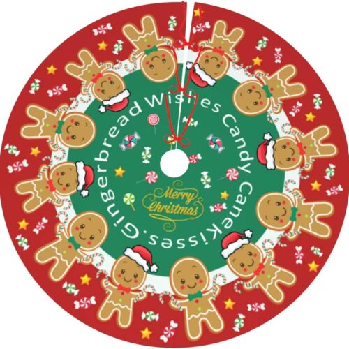Gingerbread Man Candy Christmas Tree Skirt Xmas Tree Mat Christmas Tree Ornaments Decorations Holiday Party Indoor Outdoor 48"