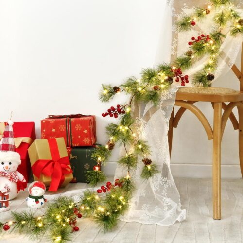 1 6.6 FT Prelit Smokey Cedar Pine Garland, Lighted Christmas Garland for Mantle
