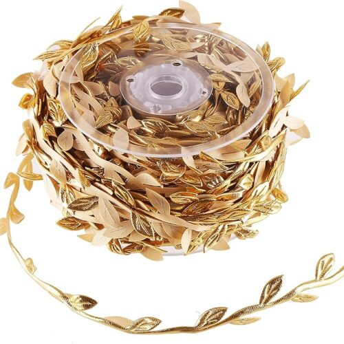 1 36 Yards Artificial Gold Leaf Ribbon Trim for Wreath Making and Christmas Gift Wrapping