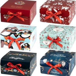 6 Pack Gift Boxes and Red Ribbon Christmas Themed Pattern Small Gift Boxes