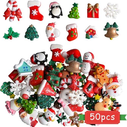 Christmas Miniature Ornaments Santa Snowman Tree Bell Decoration for Crafts and Scrapbooking