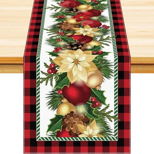 1 Winter Christmas Table Decorations with Xmas Balls Poinsettia Flowers
