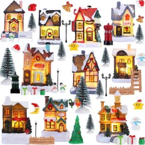 60 Pcs Christmas Village Figurines Decor Set Led Lighted Mini Xmas Village Houses