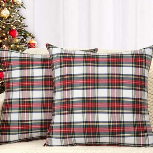 Set of 2 Christmas Scottish Tartan Plaid Throw Pillow Covers Cushion Case