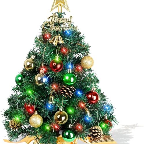 1 Tabletop Christmas Tree 22 Inch Mini Artificial Christmas Tree with 30 LED String Lights