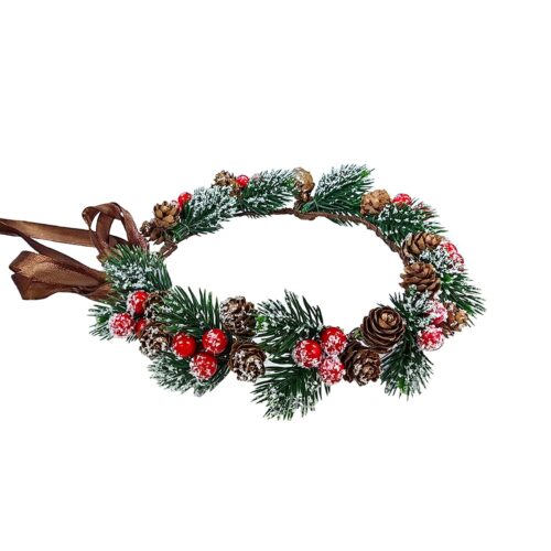 11 Christmas Red Berry Stems Spray with Pine Cone Holly Stem - Wreath Headband
