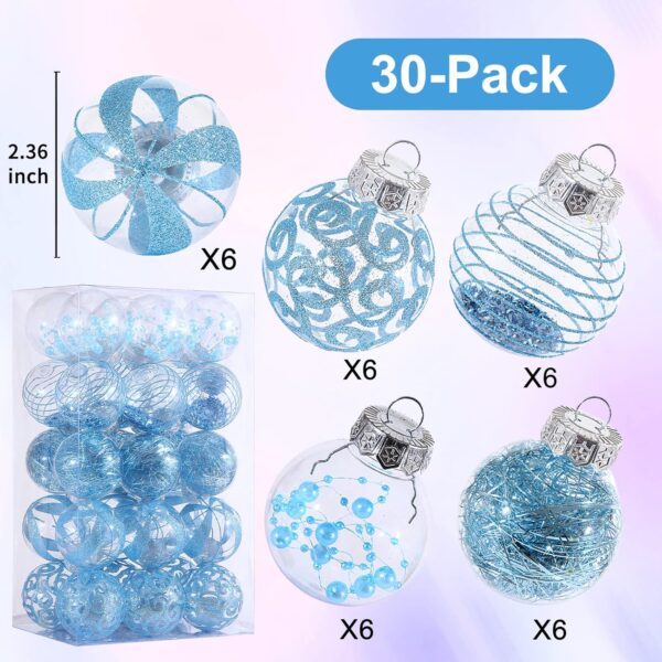 60MM/2.36 30pcs Clear Christmas Ornaments Blue Shatterproof Decorative Baubles 5