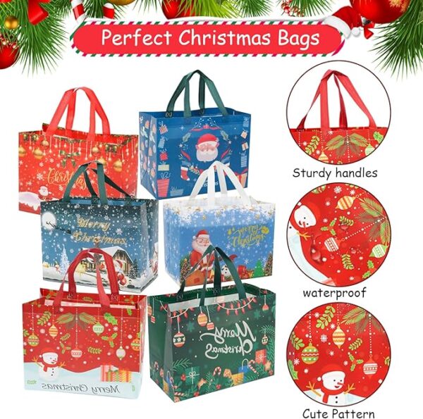 18 PCS Large Reusable Christmas Tote Bags with Handles, Christmas Treat Bags 5