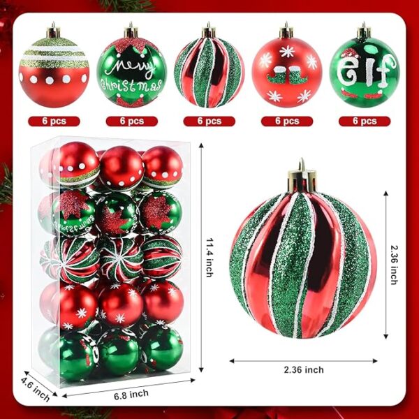 30PCS Christmas Ball Ornaments - 2.36 Inch Red Green White Christmas Balls 5