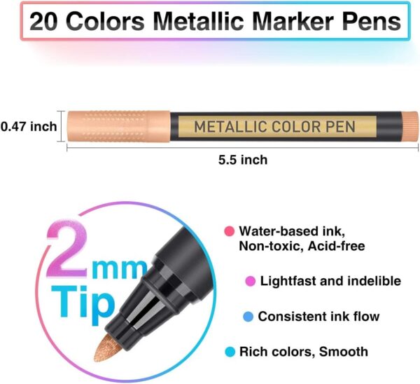 Metallic Paint Markers, 20 Colors Paint Pen Craft Markers 5