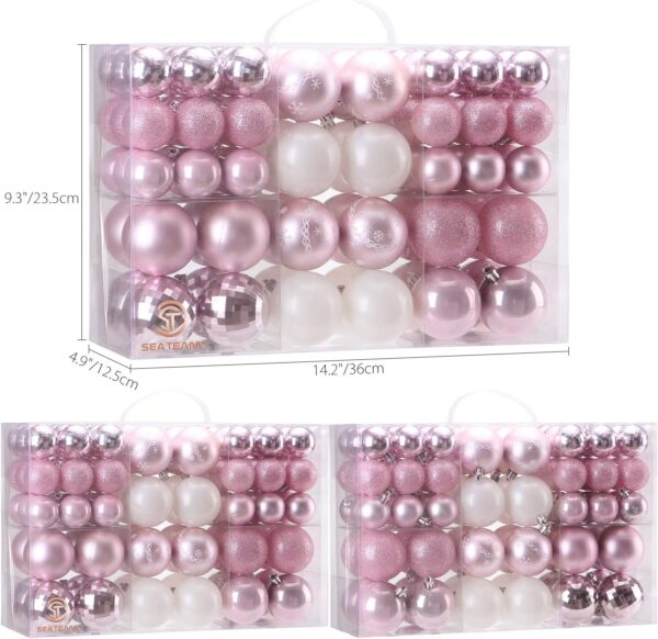 86-Pack Assorted Multi-Sized Shatterproof Pink Christmas Ball Ornaments Set 5