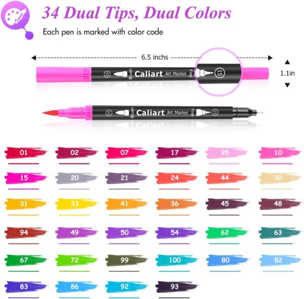 34 Double Tip Brush Pens Art Markers, Aesthetic Cute Preppy Stuff 5