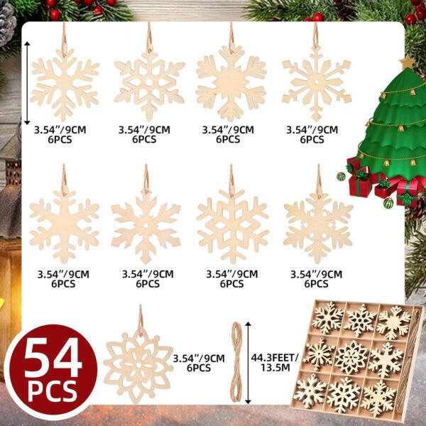 54PCs Unfinished Wooden Snowflakes Cutouts for DIY Christmas Decorations 5