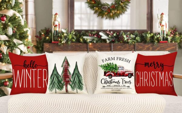 Red Christmas Pillow Covers 18x18 Set of 4 5